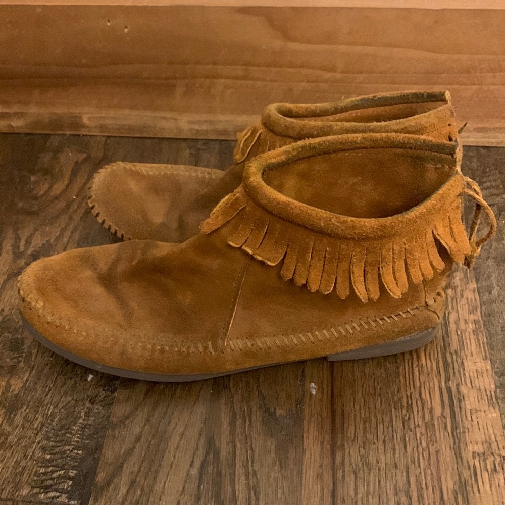 Suede Moccasin Style Fringed Ankle Booties